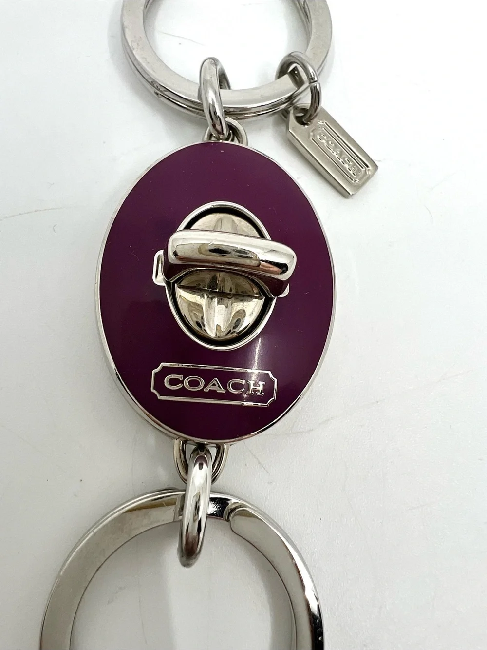 Coach Y2K Oval Purple Turnlock fob double valet keychain bag charm - like New